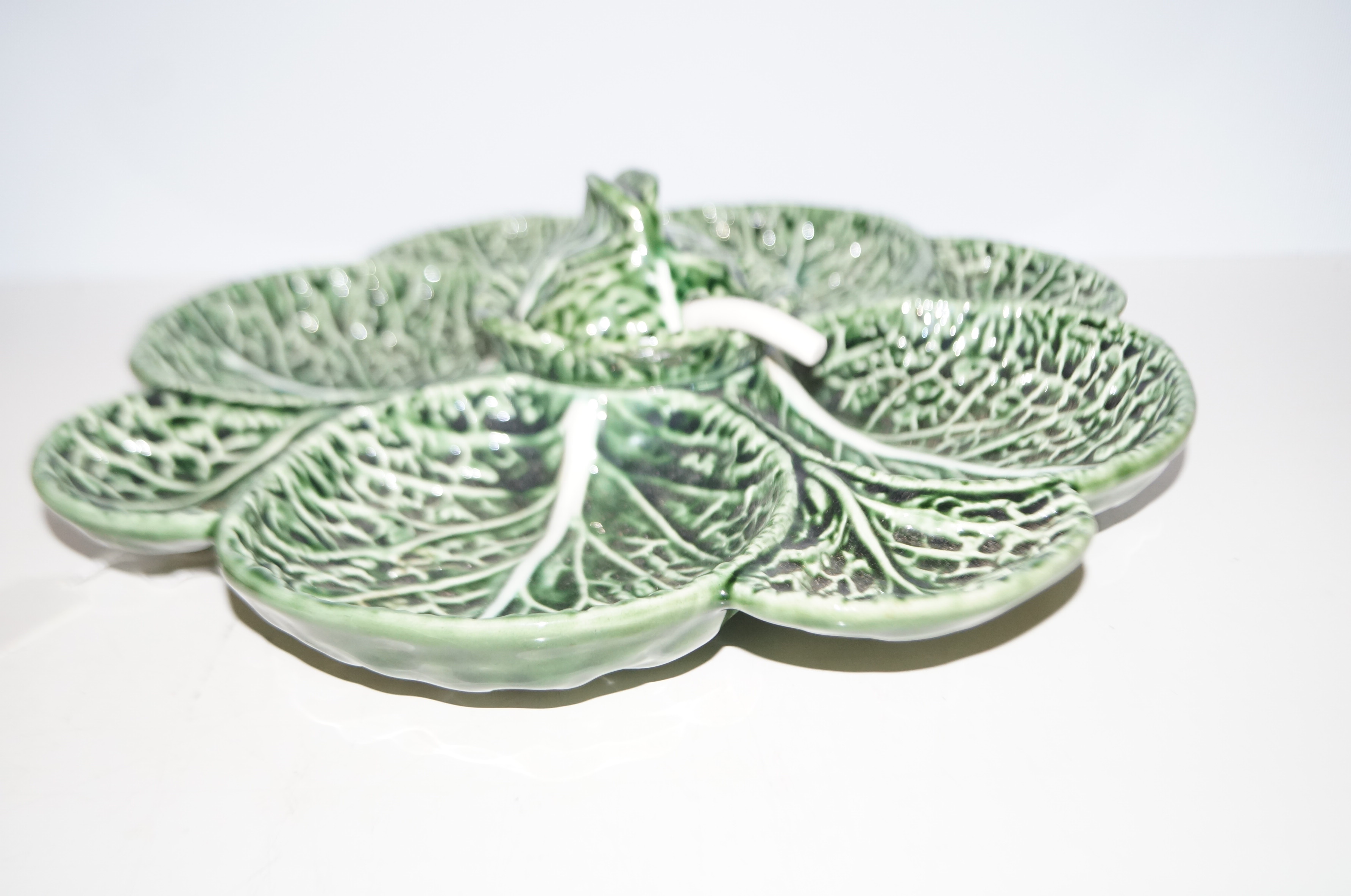 Majolica hors d'oeuvres style dish with spoon