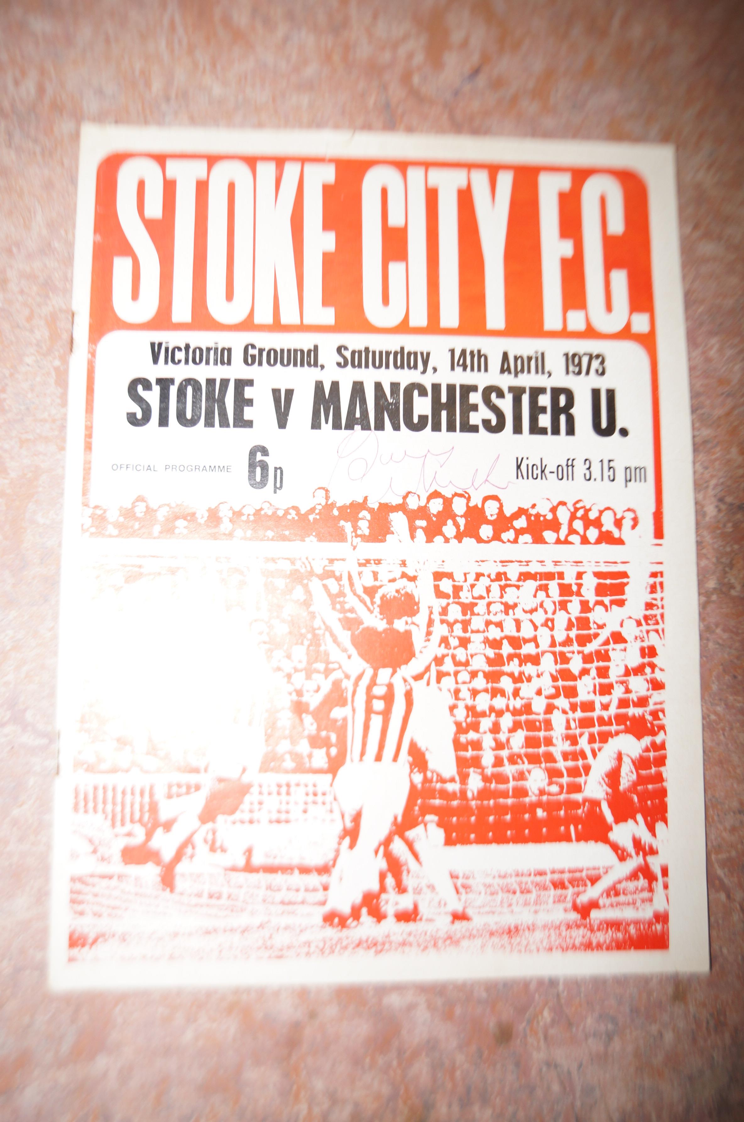 1973 Stoke v Manchester United signed by Bobby Cha