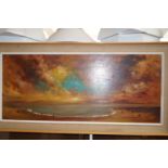 Large framed oil on board beach scene with figures