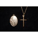 9 carat gold cross pendant and necklace together w