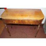 Victorian inlaid mahogany card table on turn suppo