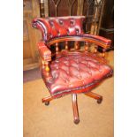 Ox blood deep buttoned leather swivel chair (Good