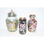 3 Pieces of Cloisonne, lipped pot vase & cylinder