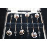 Case set of 6 silver coffee spoons