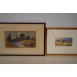 Early framed watercolour depicting framer & cattle