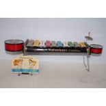 Vintage tin plate xylophone, drum & symbol set