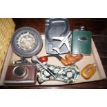Group of smoking related items to include a hip fl