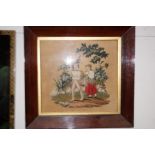 Framed needle work, classical scene in a rosewood