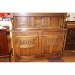 Solid oak court cupboard, upper section with 2 cup