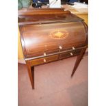 Edwardian inlaid mahogany cylinder desk with 2 apr