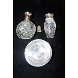 2 Scent bottles together with a silver thimble Che