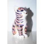 Crown derby cat paperweight with silver stopper H