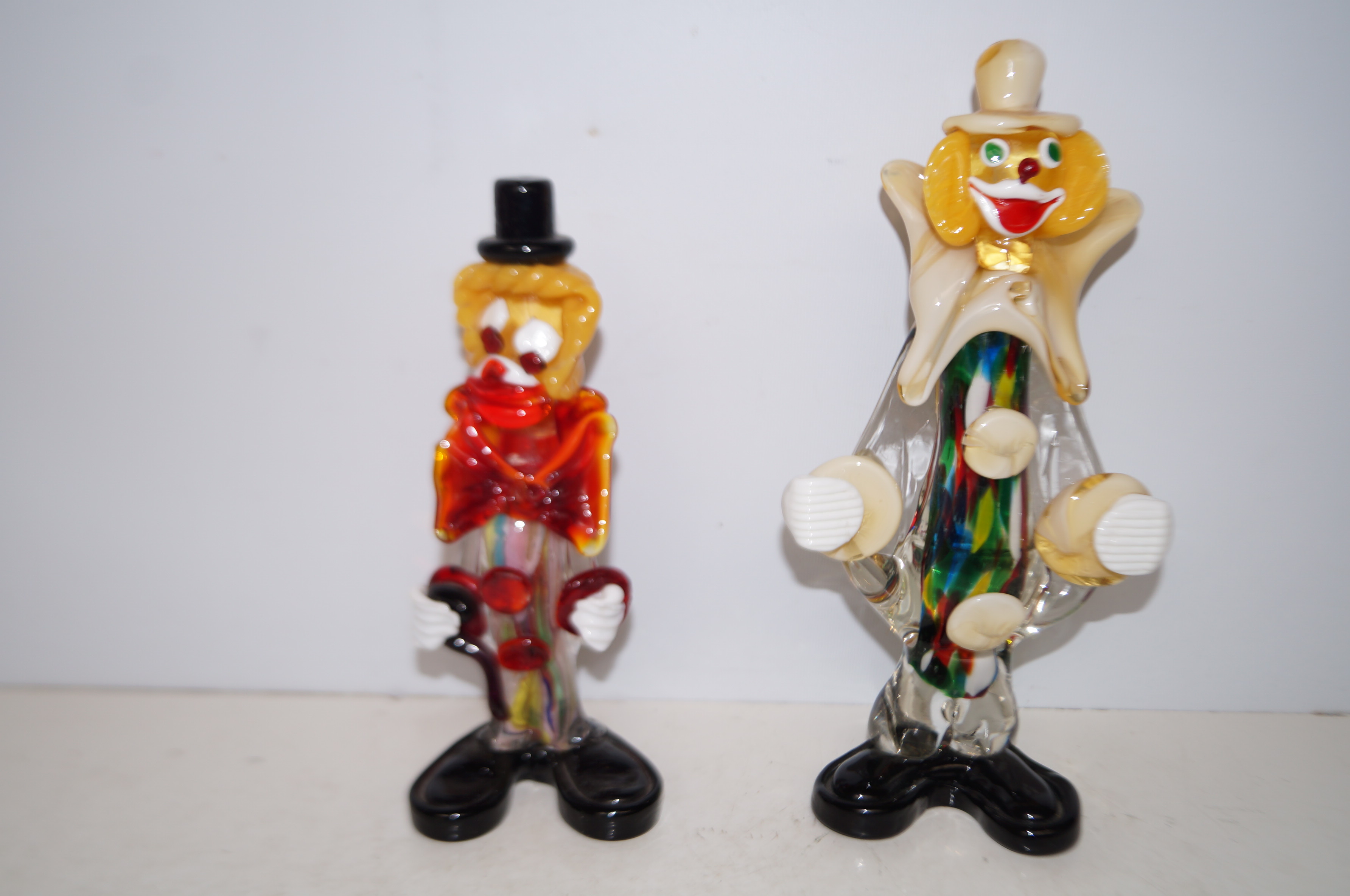 2 Art glass figure of clowns Largest 27 cm