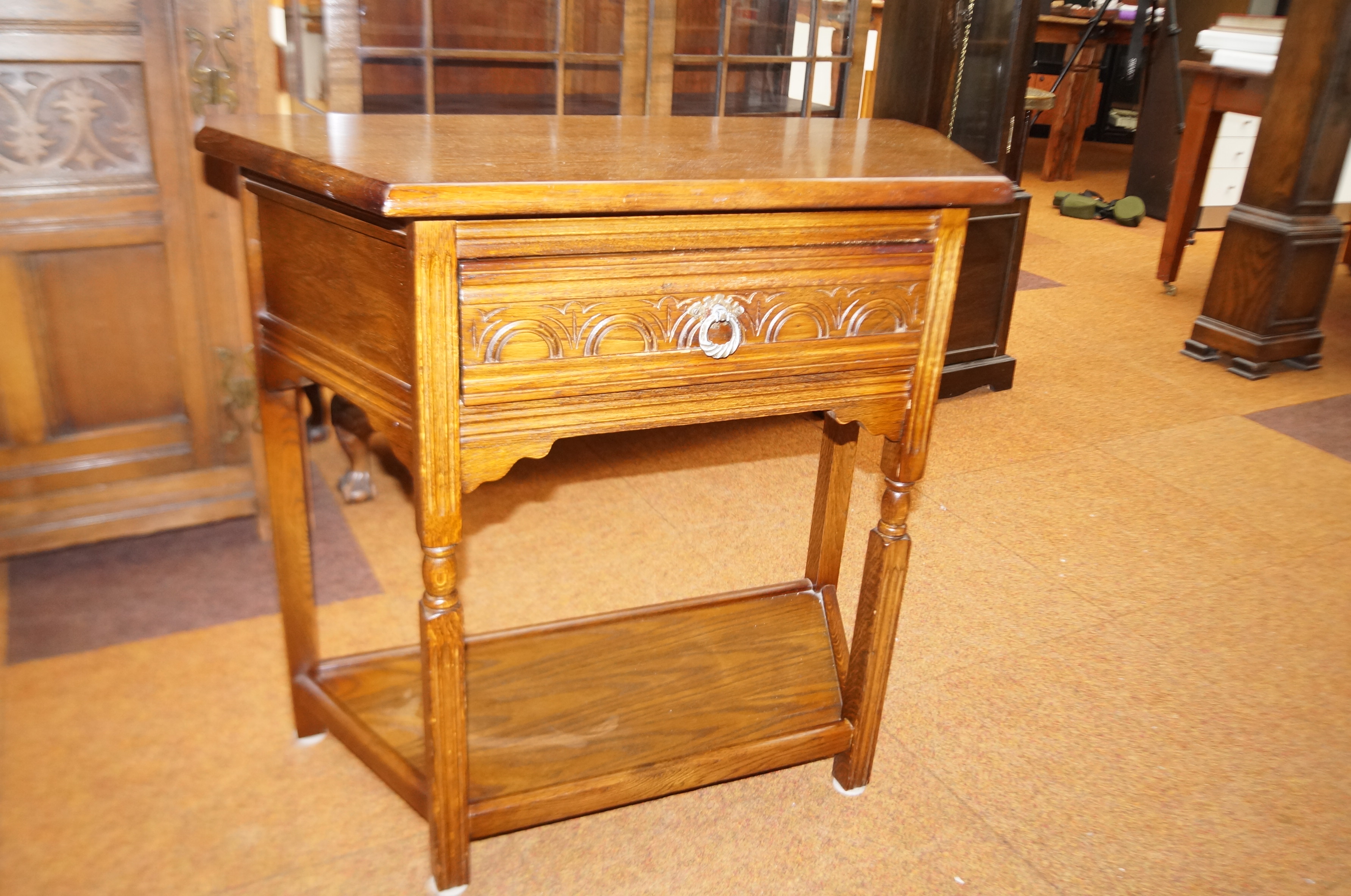 Solid oak side table incorporating tongue and dart