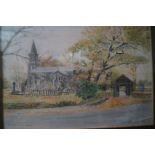 Framed watercolour The Paris church Harwood signed