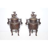 Pair of lidded bronze censers