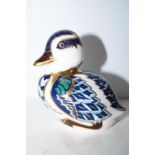 Crown derby paperweight duck with gold stopper