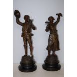 Pair of cold painted splelter bronze figures signe