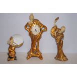 Art nouveau style clock, mirror & figure set Heigh