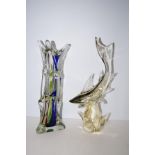 Art glass vase together with an art glass shark. L