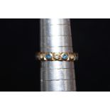 9ct Gold Ring set with white and blue stones. Size