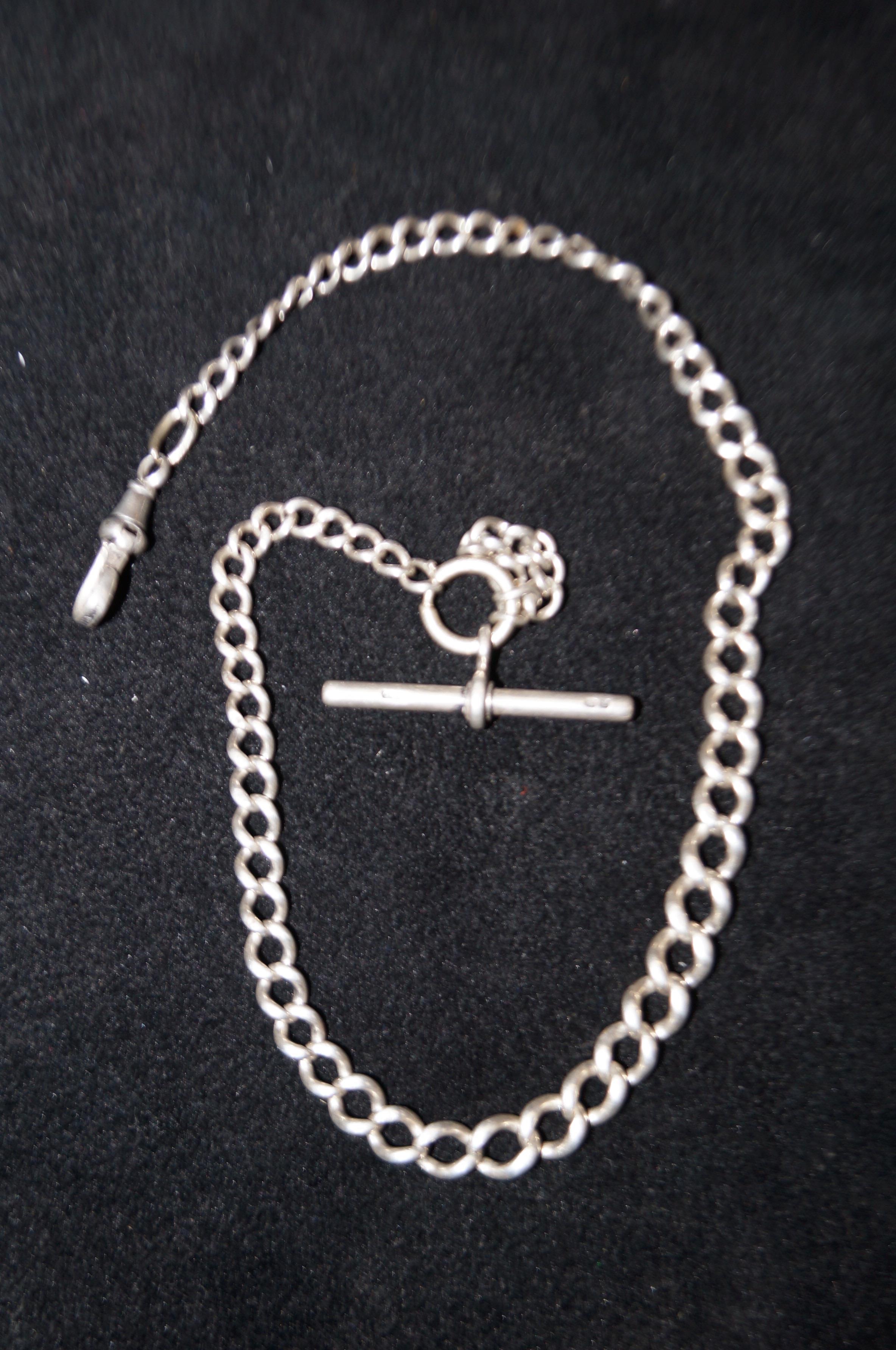 Silver Albert chain with dog clip & T-bar Weight 3