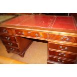 Twin pedestal writing desk with red leather top (l