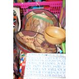 Box of African wooden bowls and others