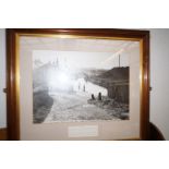 Framed print with text depicting Bolton canal scen