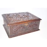 Carved oak wooden box depicting winged horse