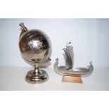 Pewter model of a viking long boat together with a