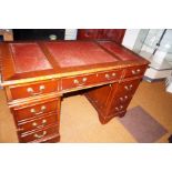 Twin pedestal writing desk with leather top