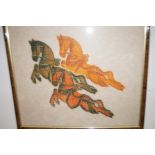 Eastern watercolour depicting 3 horses