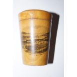 Mauchline ware shot glass & holder depicting rothe