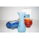 Art glass ashtray, caithness vase & 1 other