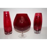 3 Pieces of red art glass