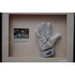 Signed goal keeper glove by David Seaman in framed