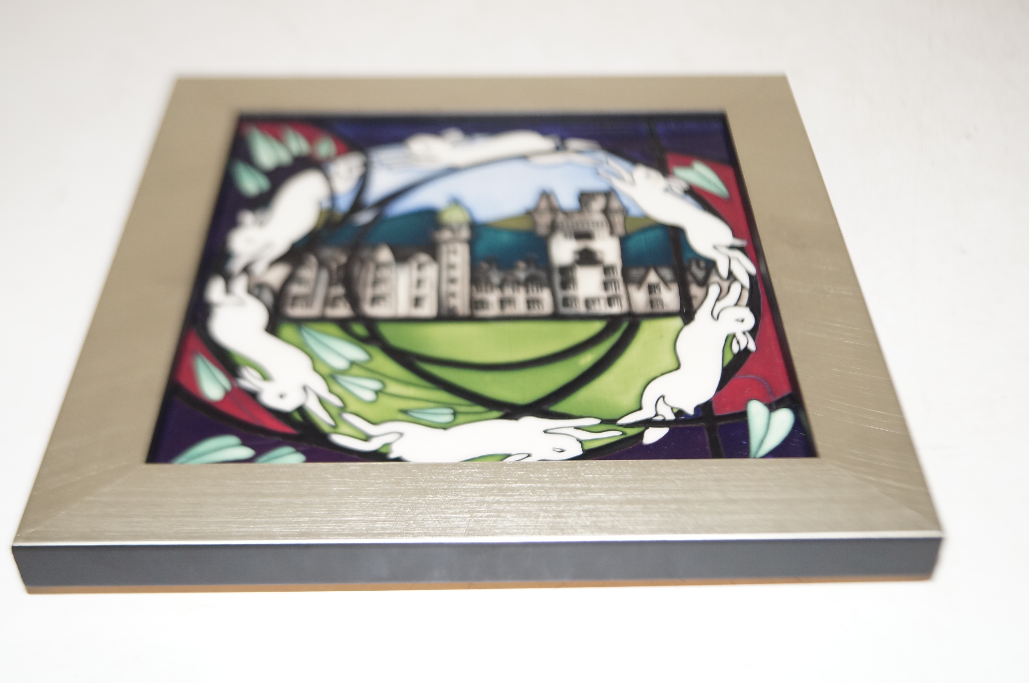 Framed moorcroft plaque balmoral 20 cm x 20 cm