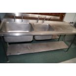 Stainless steel double sink catering work counter
