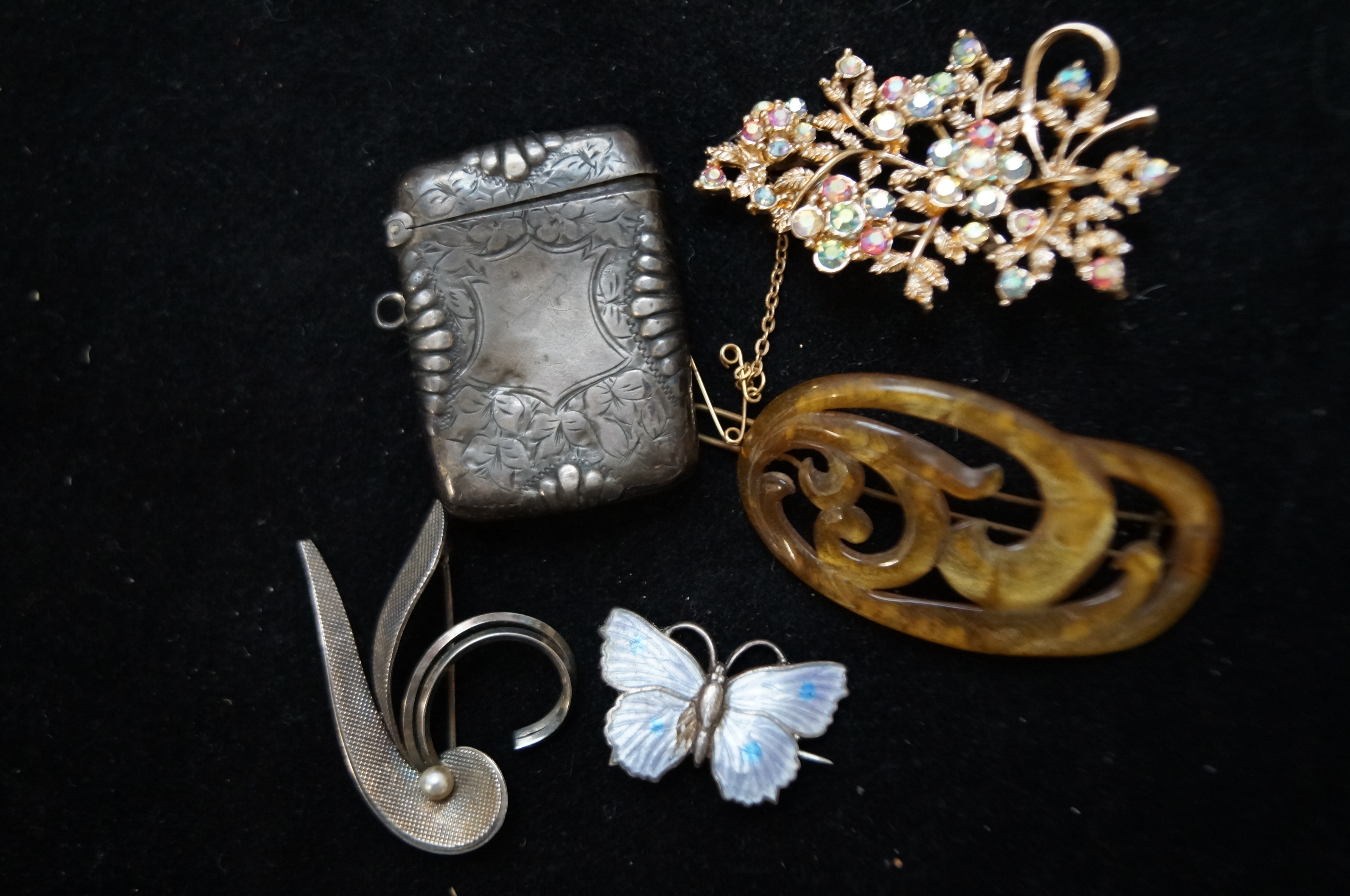 Silver enamel brooch, vintage fashion brooch (poss