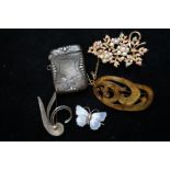 Silver enamel brooch, vintage fashion brooch (poss
