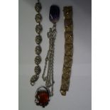 2 Continental Silver Bracelets, Amber Brooch and a