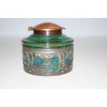 Art Nouveau bohemian green glass & pewter inkwell