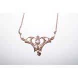 Art Nouveau 9 Carat Chain and Pendant set with Amethyst an