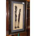 Framed & cased ethnic carved figures