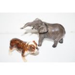 Beswick elephant together with Royal Doulton bulld