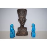 Stoneware Egyptian bust Height 42 cm together with