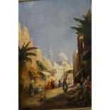 Oil on canvas middle eastern street scene 50 cm x