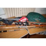 Collection of vintage fishing rods to include 2 re