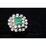 18 carat white gold emerald and diamond cluster ri